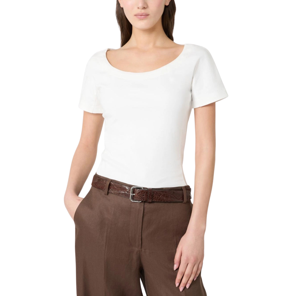 Top corto slim in jersey interlock - Panna