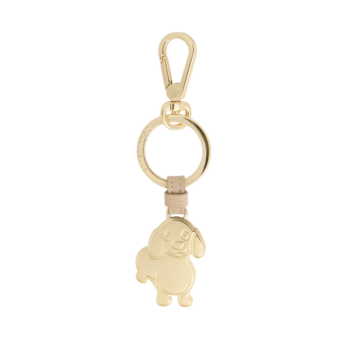 Portachiavi Cane in pelle e metallo - Beige