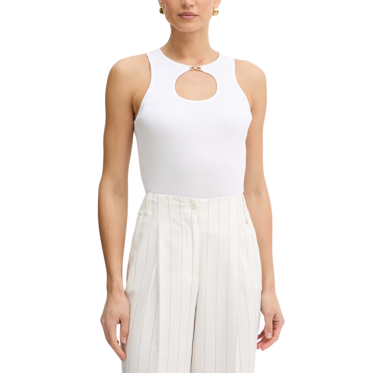 Top a costine con cut-out e logo Infinity T - Bianco