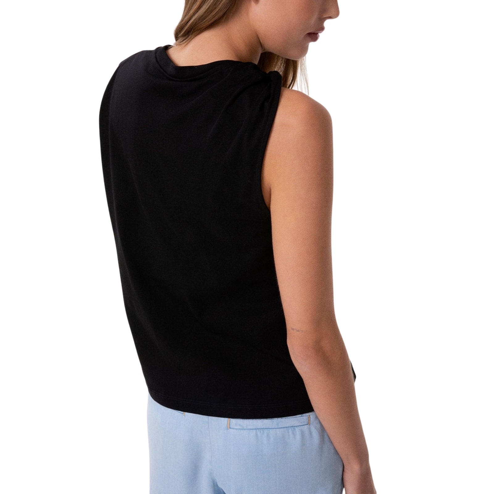 T-Shirt Smanicata E Logo Strass