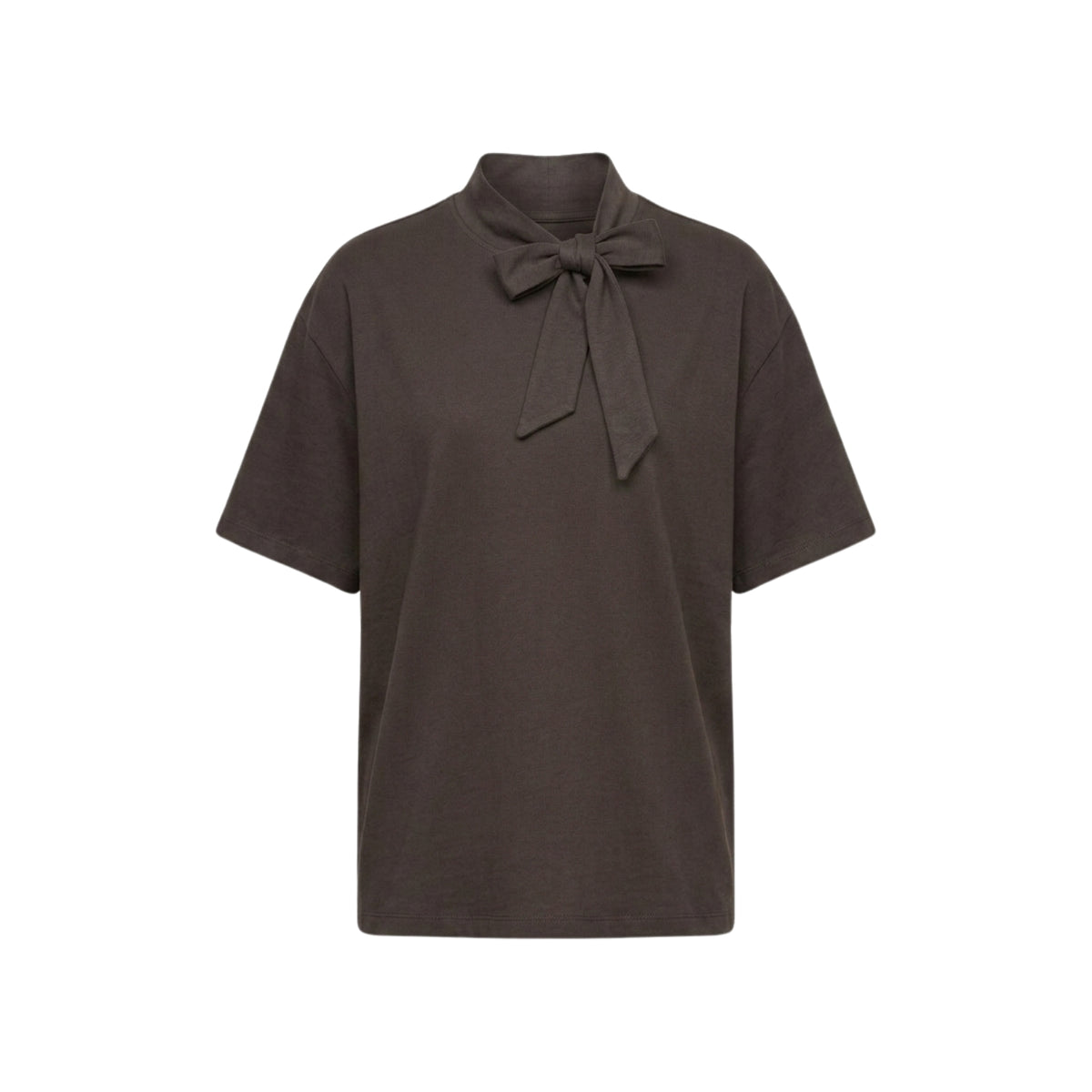 T-shirt over con collo a fiocco - Moro