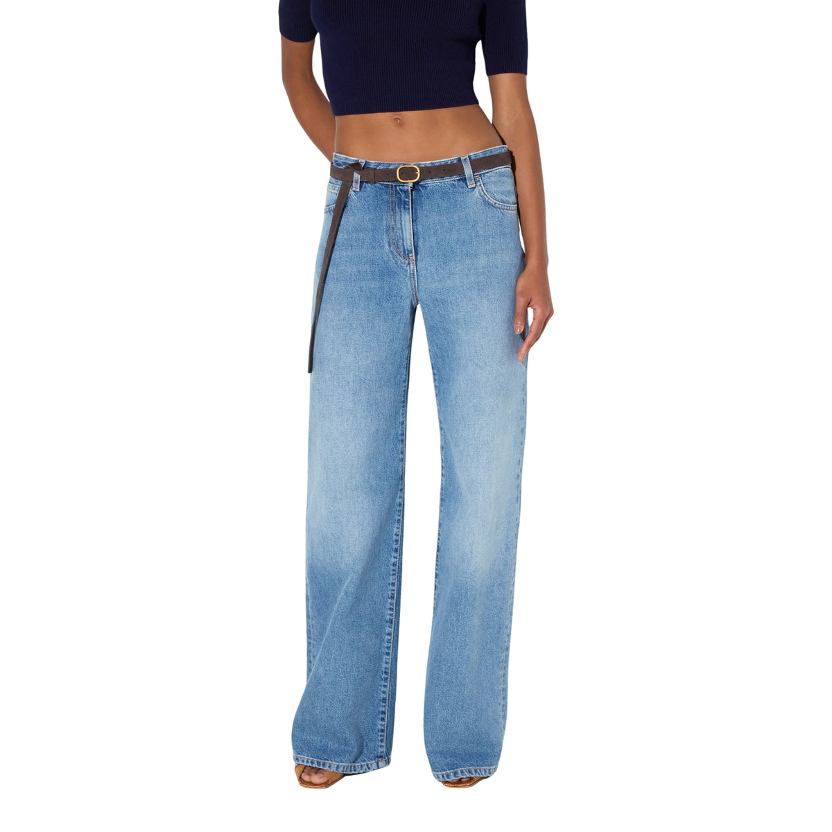 Jeans a palazzo con cintura in suede - Jeans