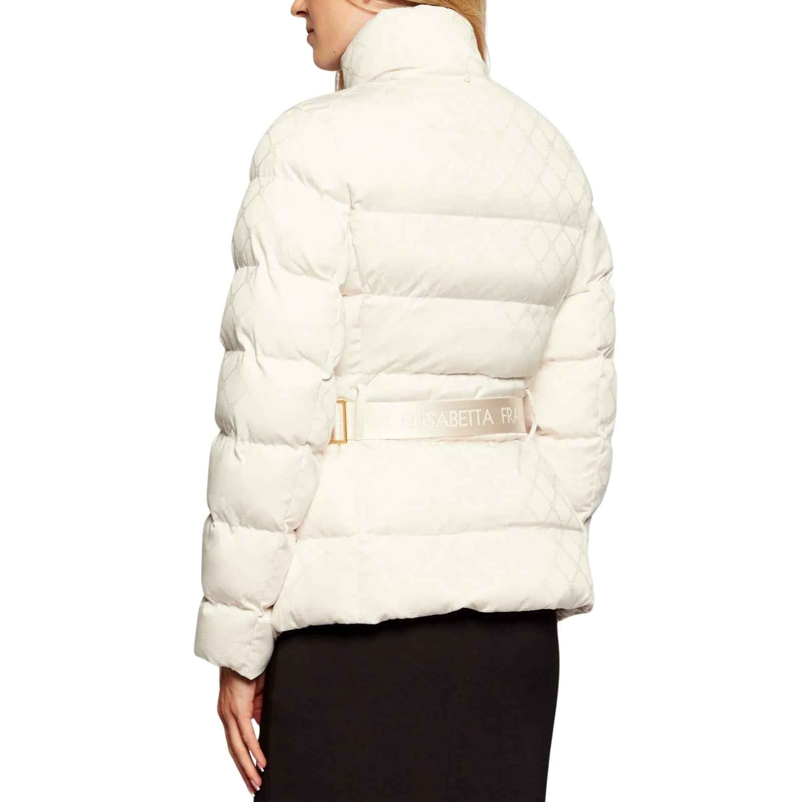 Piumino in tessuto vela jacquard con cintura - LATTE