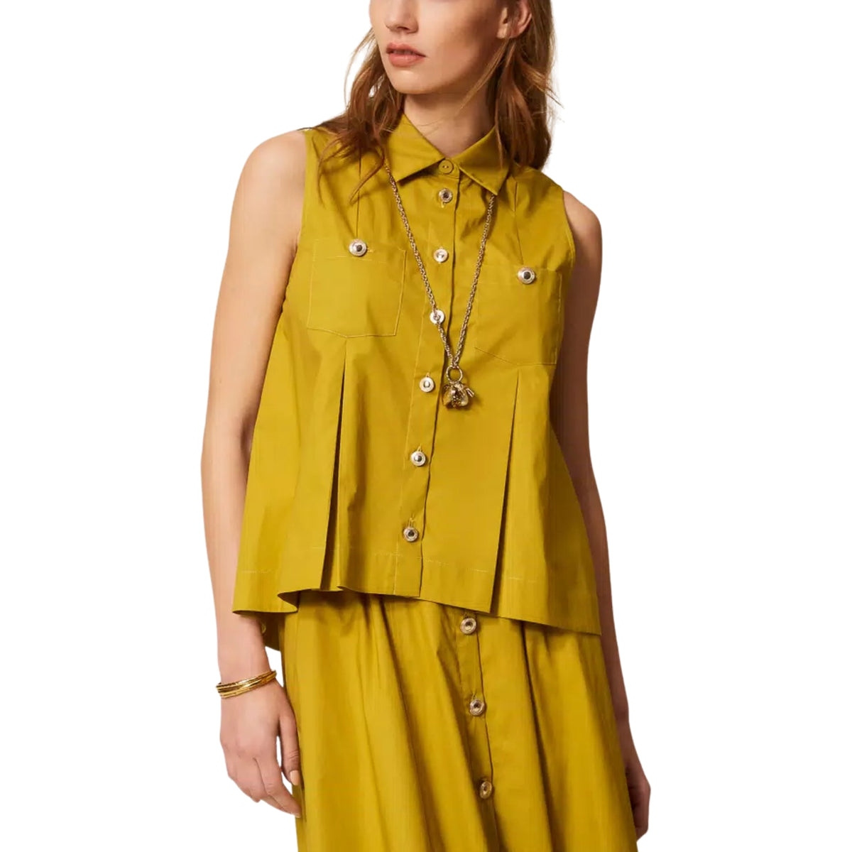 Camicia in popeline con tasche applicate - Avocado