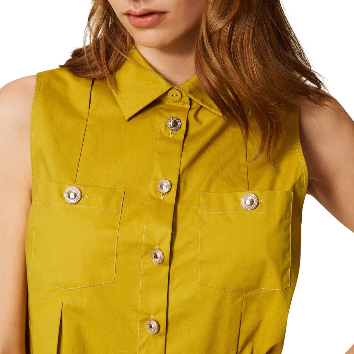 Camicia in popeline con tasche applicate - Avocado