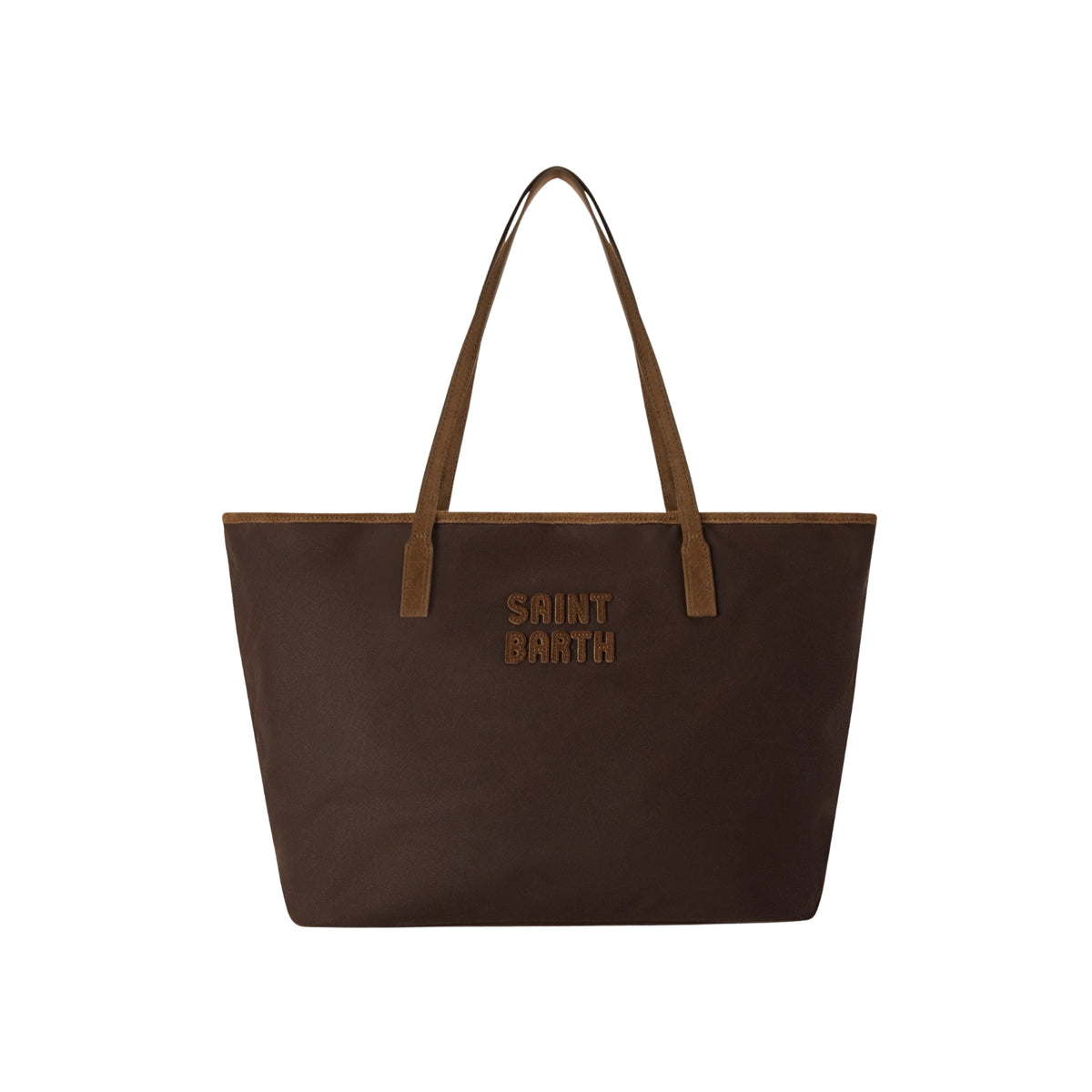 Borsa Large City in tessuto cerato con ricamo logo - MARRONE