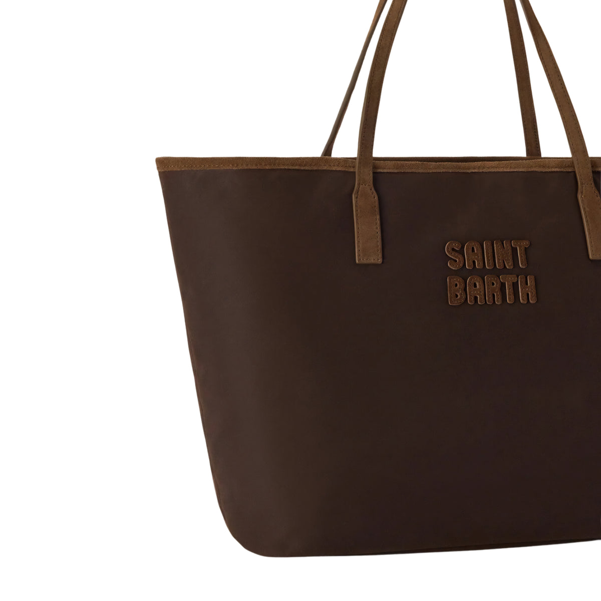 Borsa Large City in tessuto cerato con ricamo logo - MARRONE