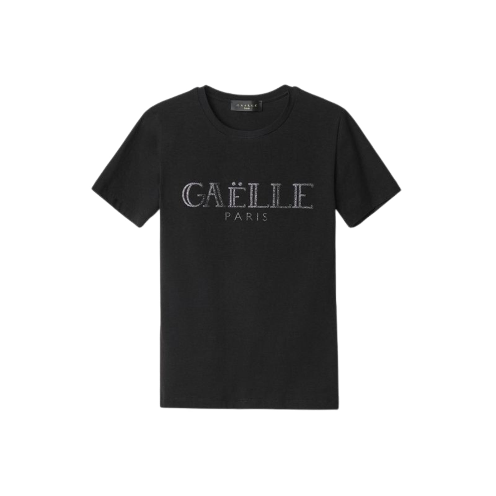 T-shirt girocollo con logo a strass - NERO