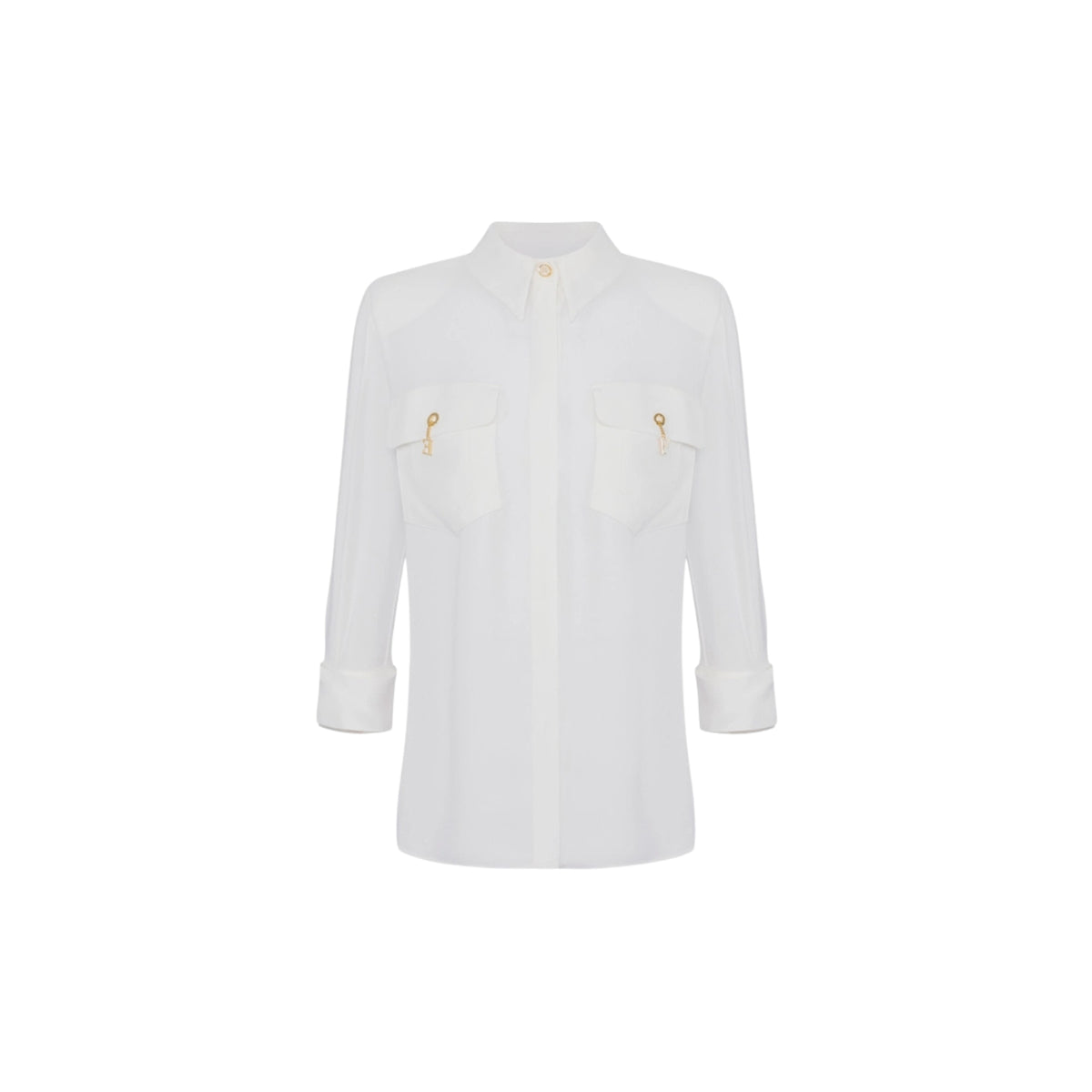 Camicia con tasche e gemelli pendenti gioiello - Avorio
