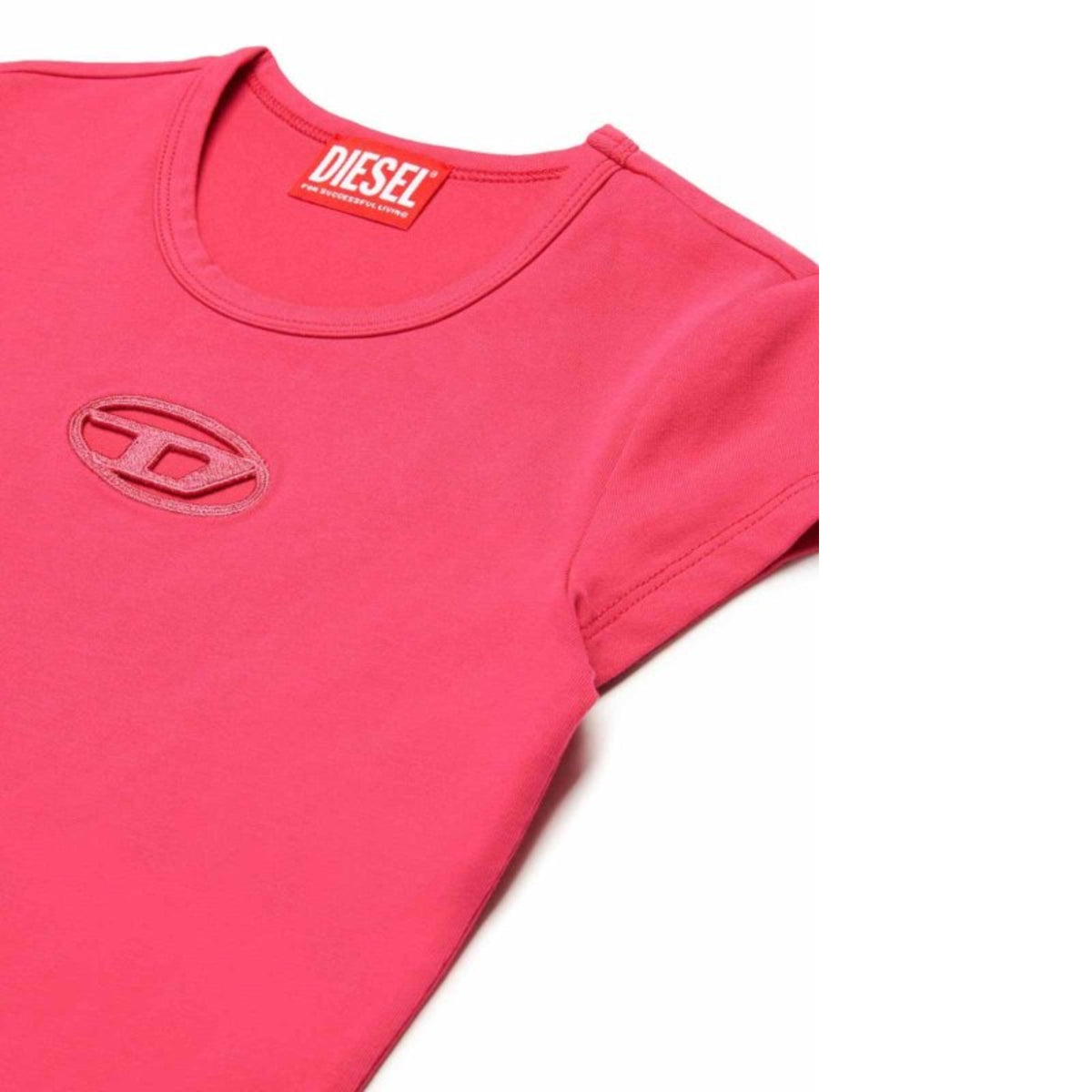 T-shirt bambina con ricamo logo Oval D - Rosa