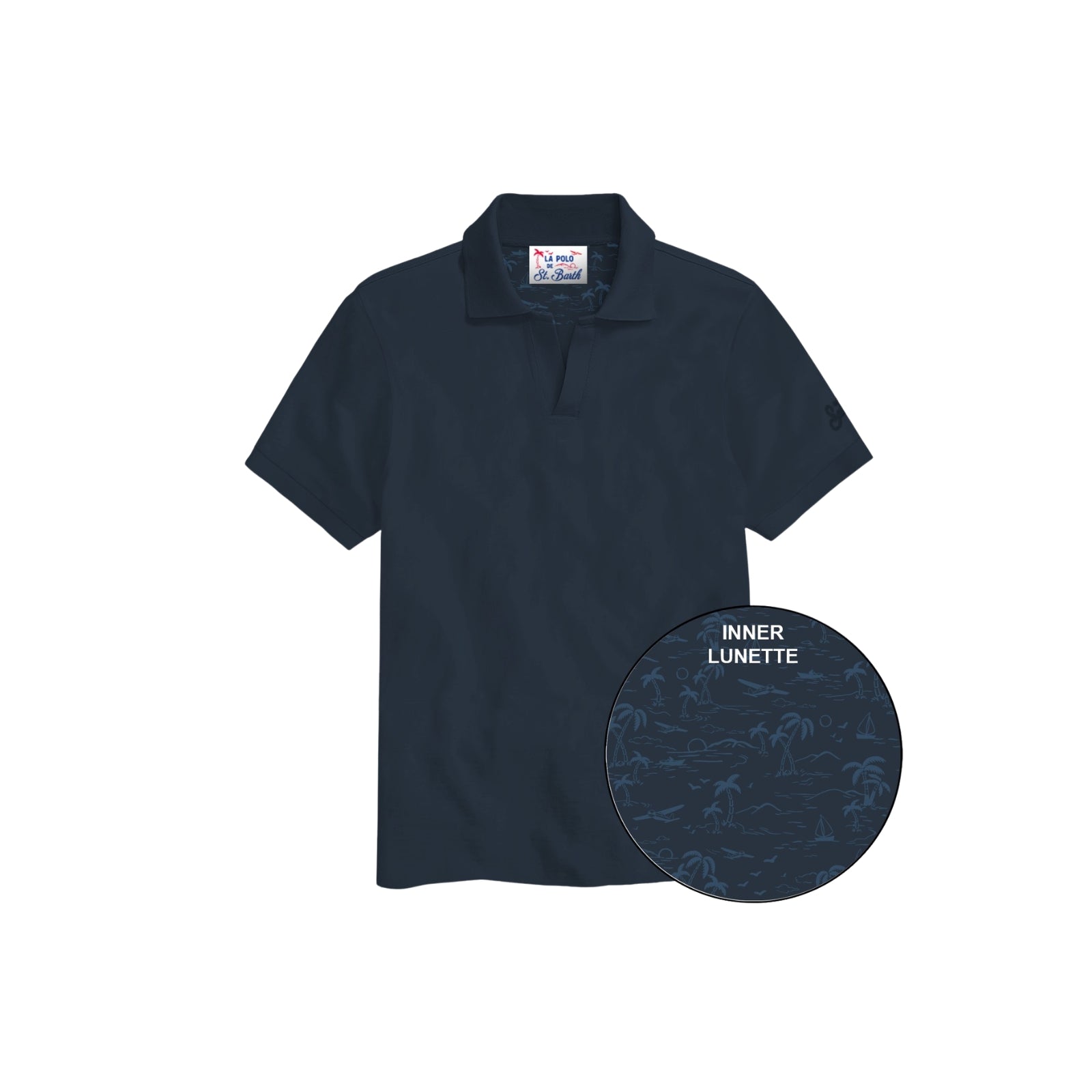 Polo Charles in piquet di cotone bianco senza bottoni - BLU
