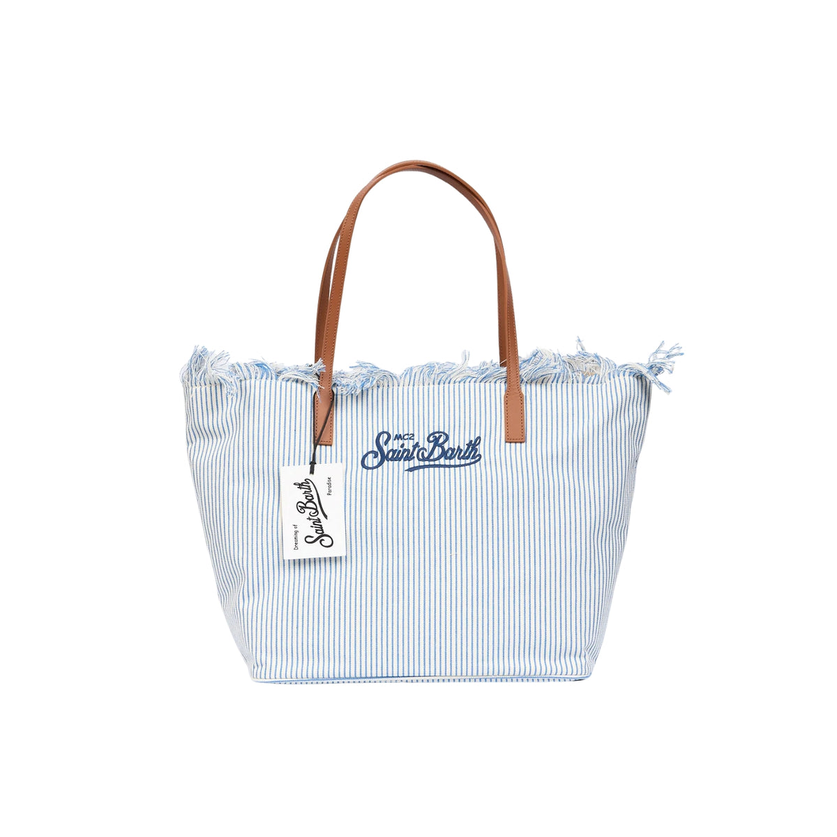 Borsa City con frange e righe - Celeste