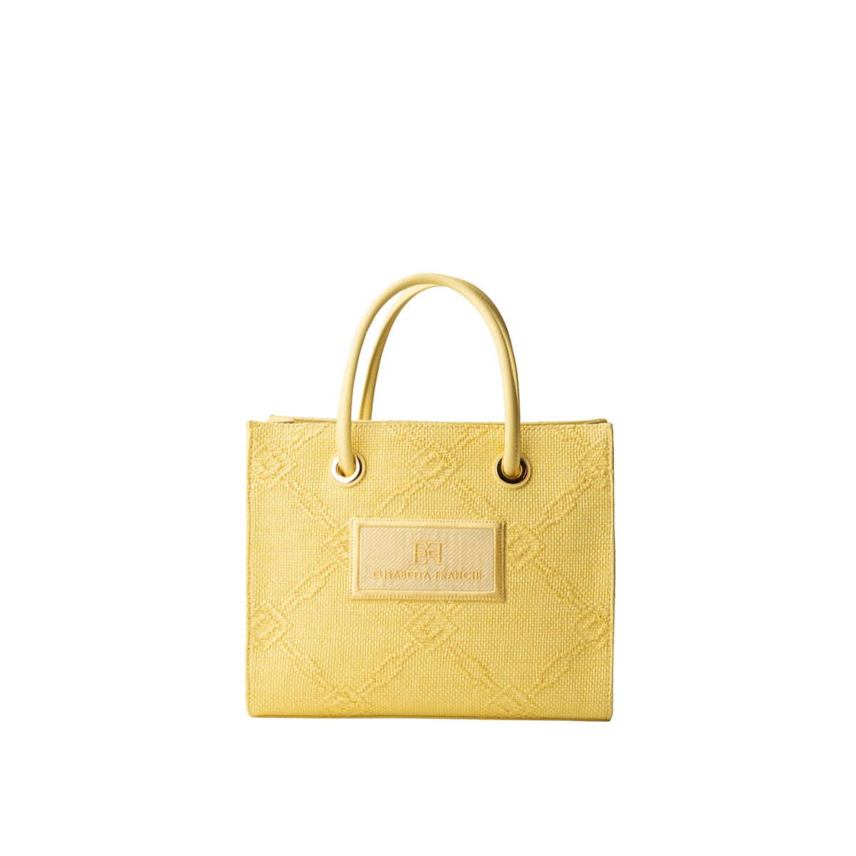 Borsa tote piccola in rafia jacquard a losanghe - Lemonade