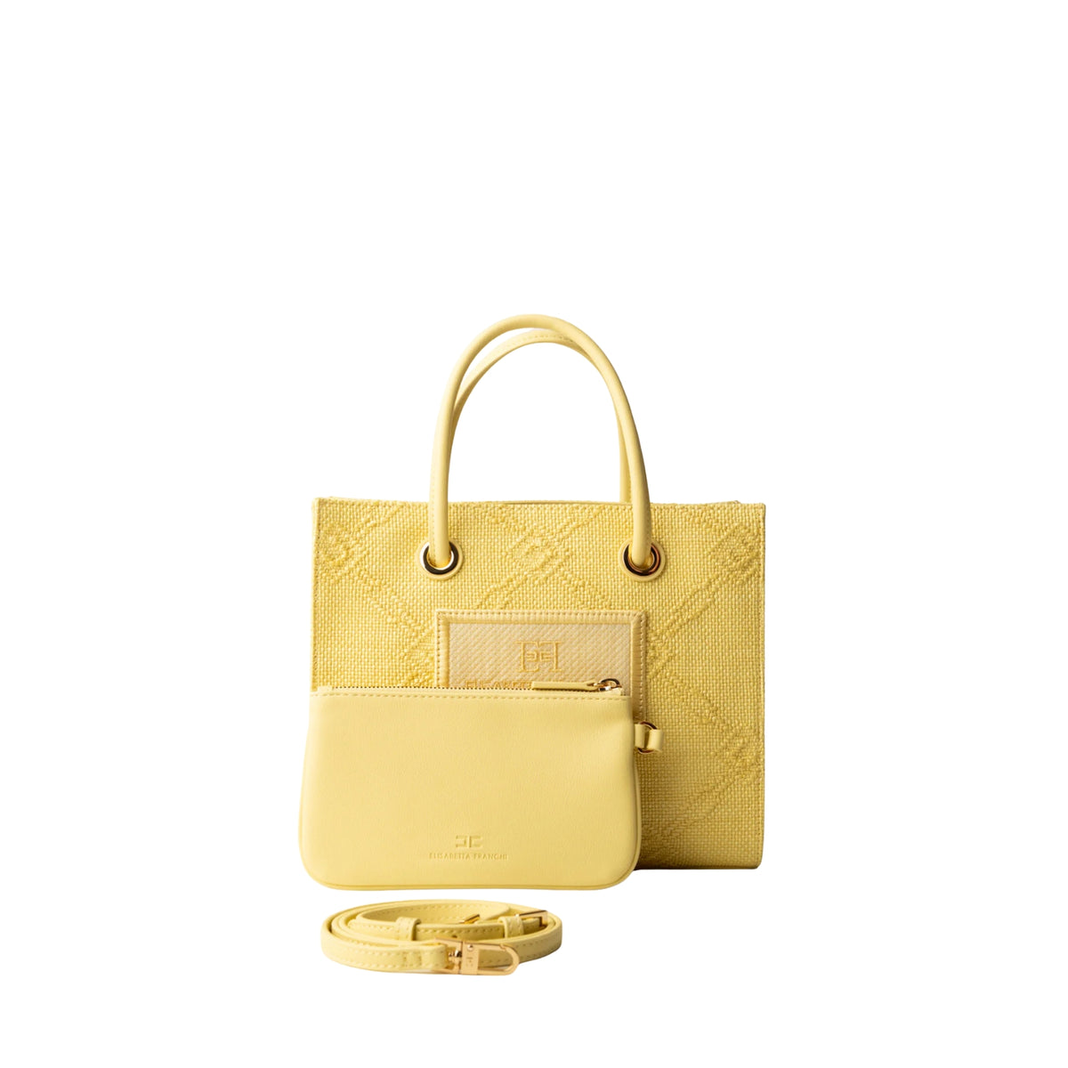 Borsa tote piccola in rafia jacquard a losanghe - Lemonade
