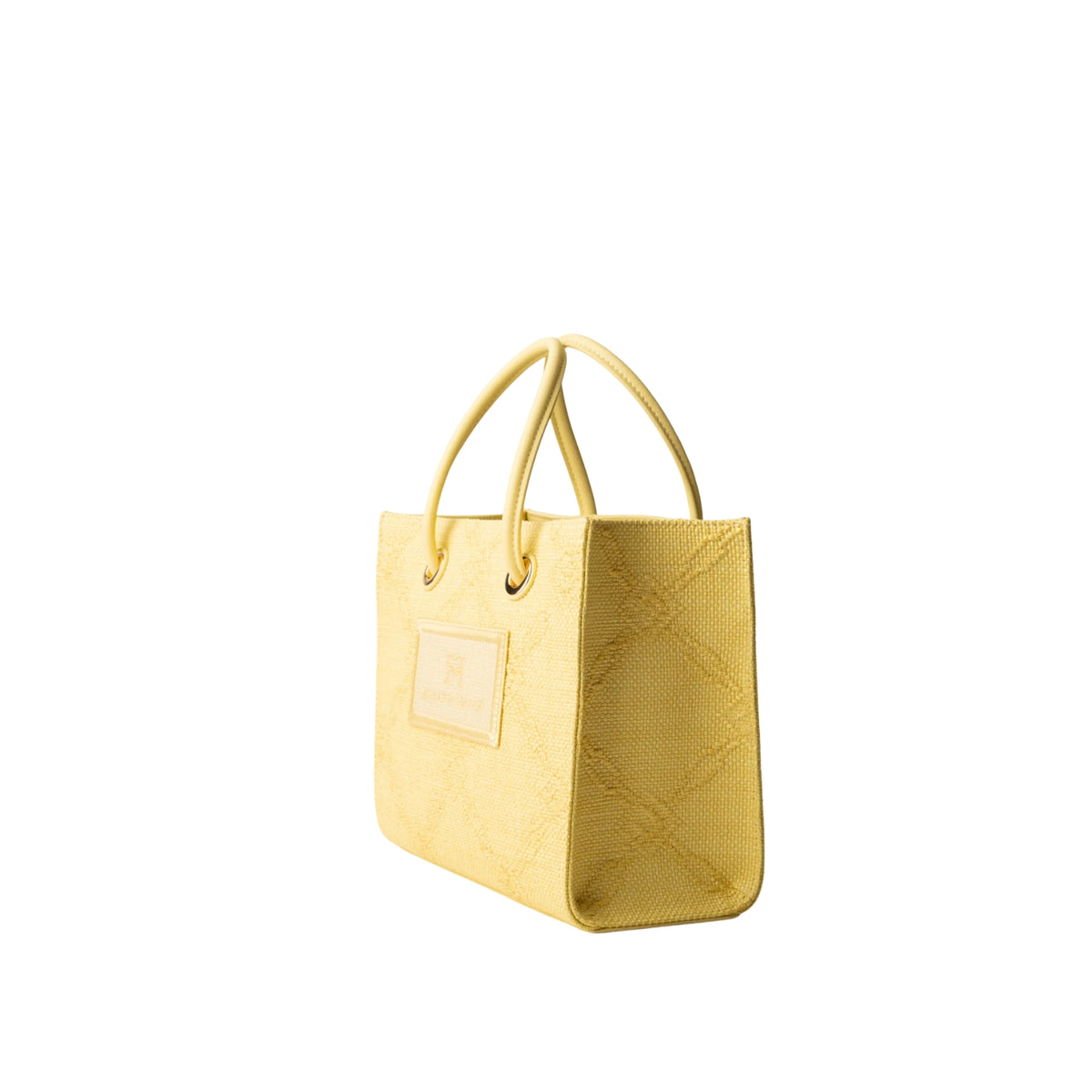 Borsa tote piccola in rafia jacquard a losanghe - Lemonade