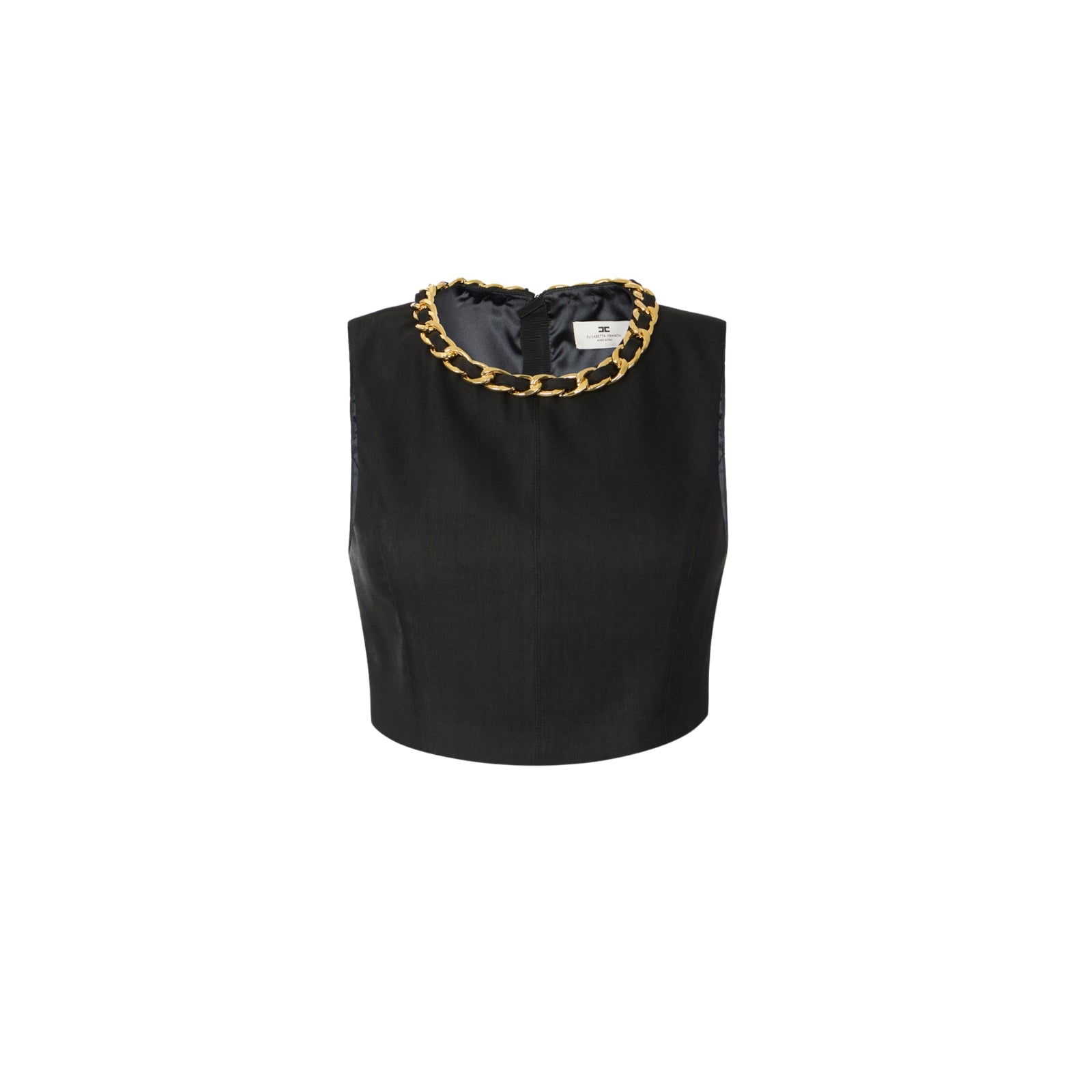 Top in misto lino con catena gioiello - NERO