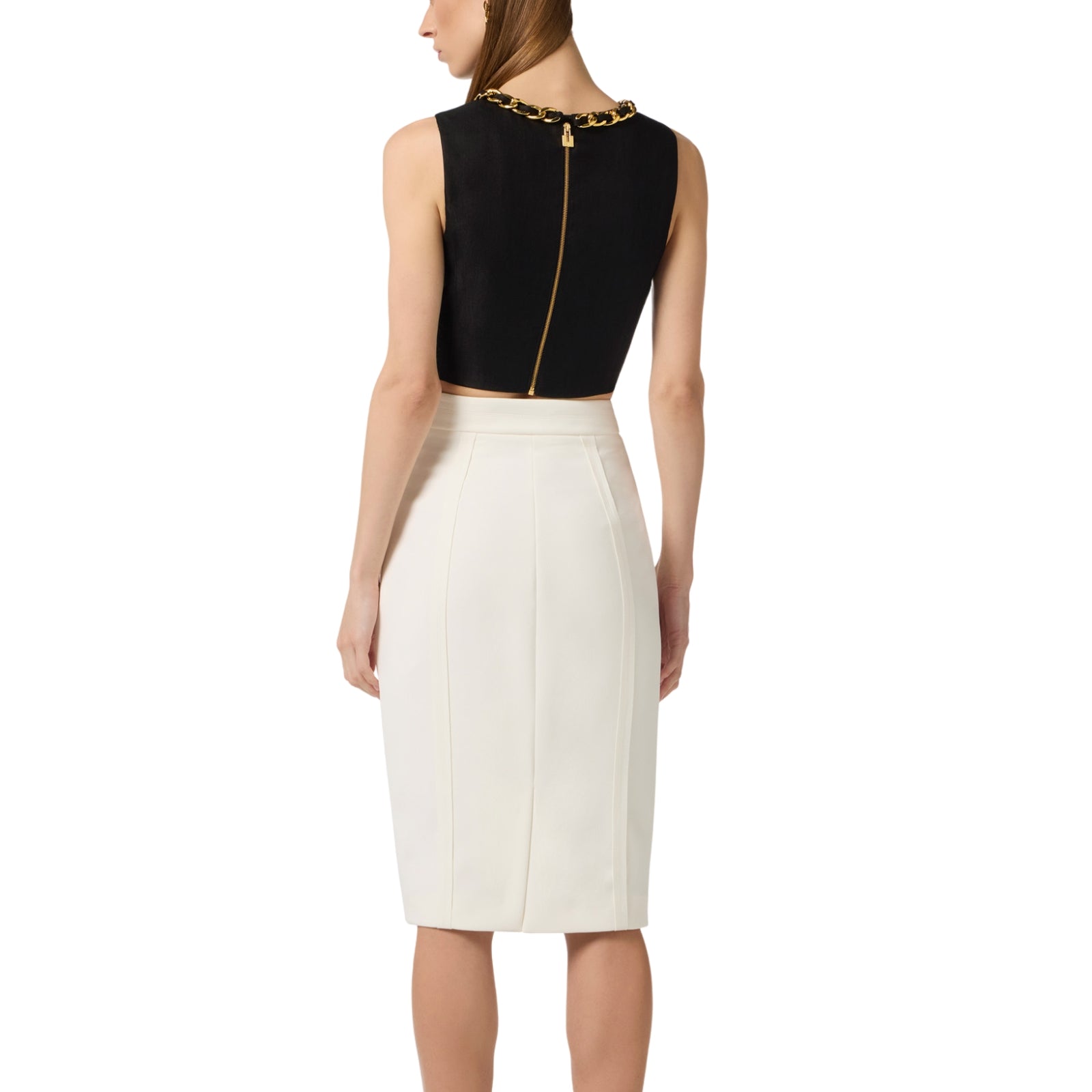 Top in misto lino con catena gioiello - NERO