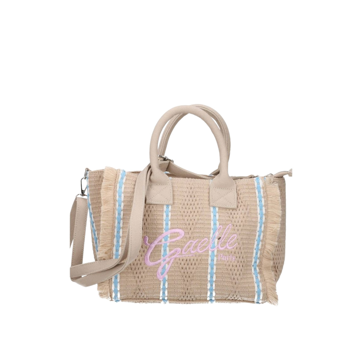 Regular shopper con ricamo firma rosa - Beige