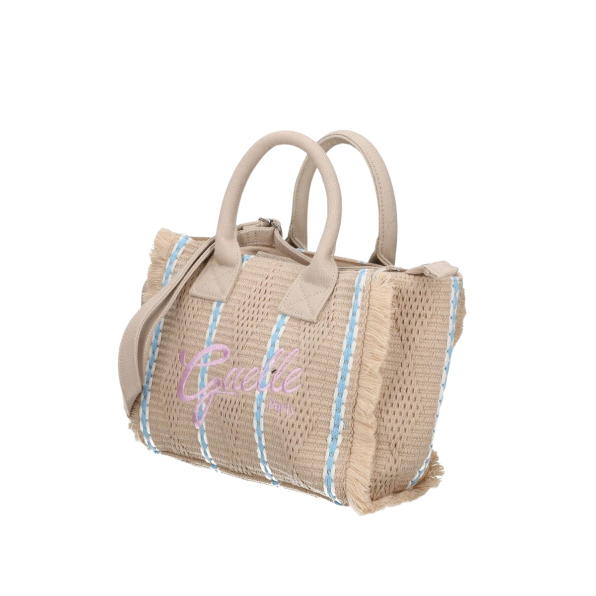 Regular shopper con ricamo firma rosa - Beige