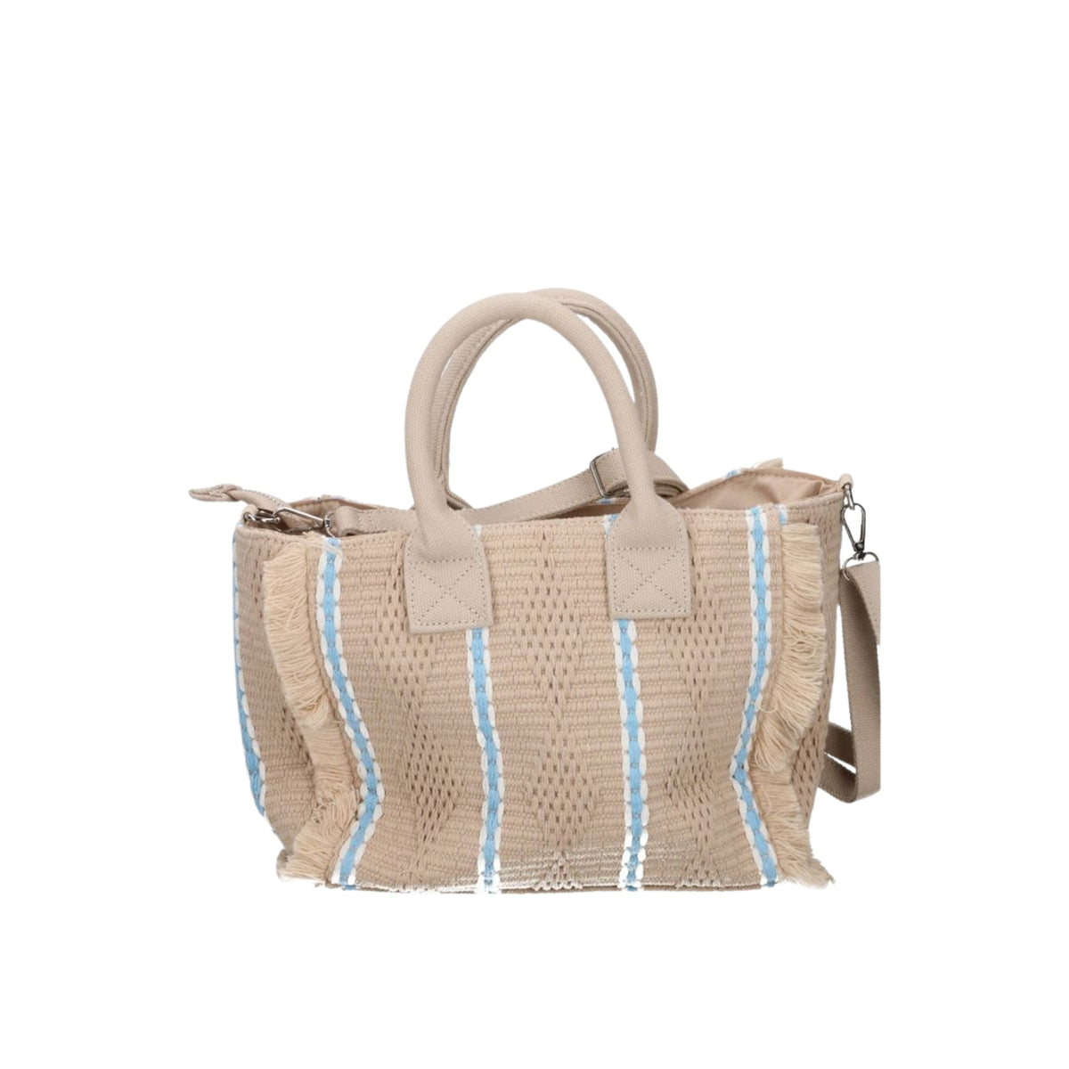 Regular shopper con ricamo firma rosa - Beige