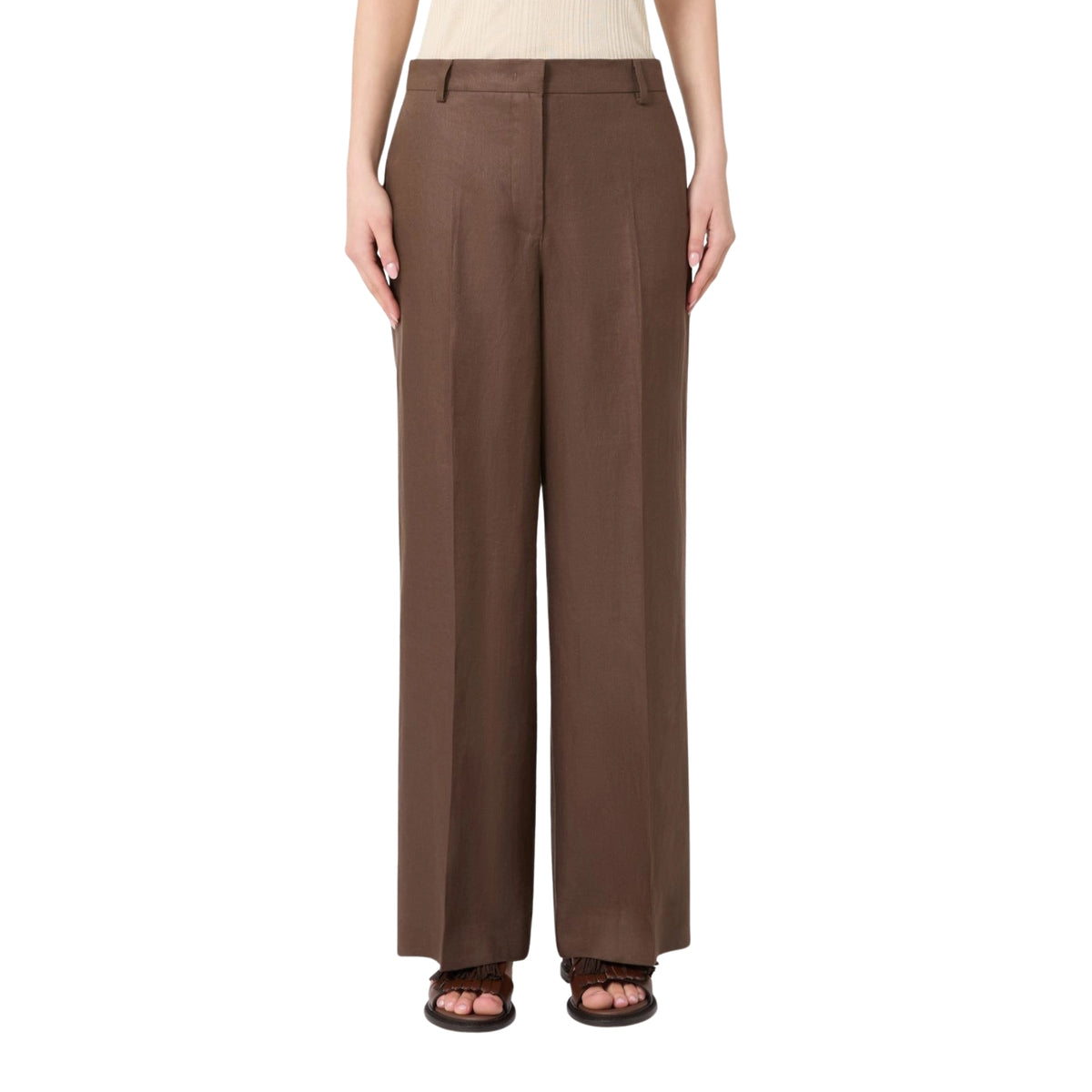 Pantalone wide leg in puro lino - Marrone
