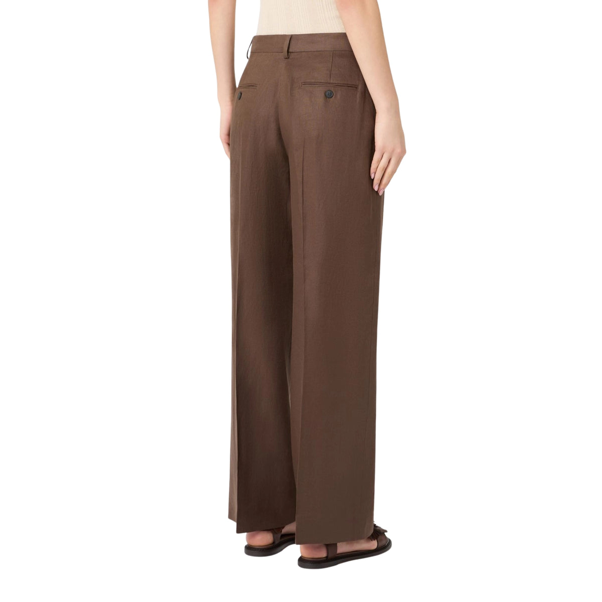 Pantalone wide leg in puro lino - Marrone