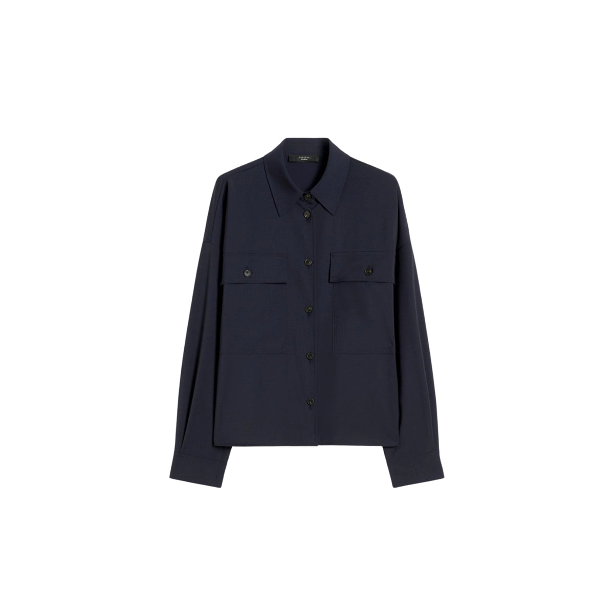 Giacca a camicia cropped in lana natural stretch - Blu