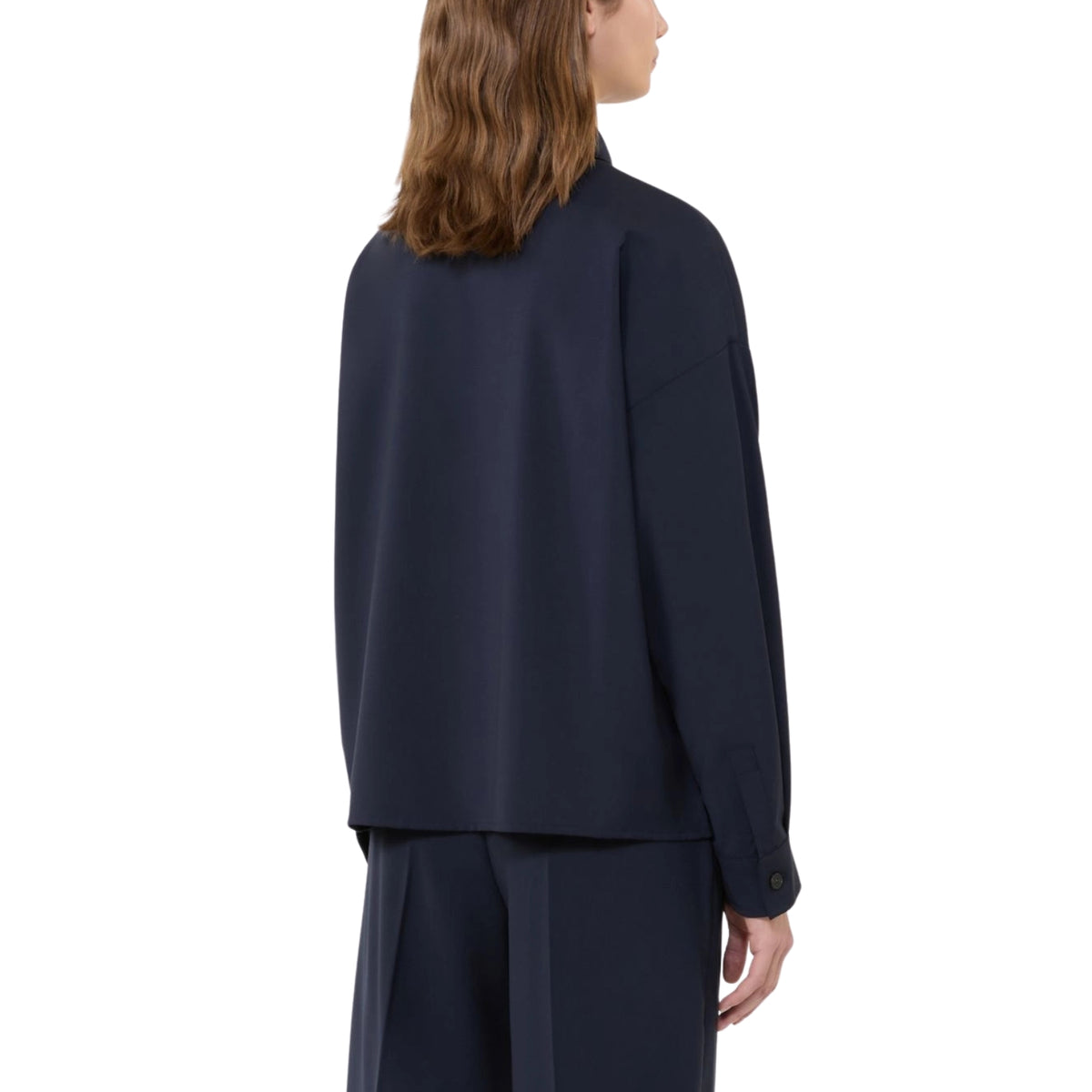 Giacca a camicia cropped in lana natural stretch - Blu