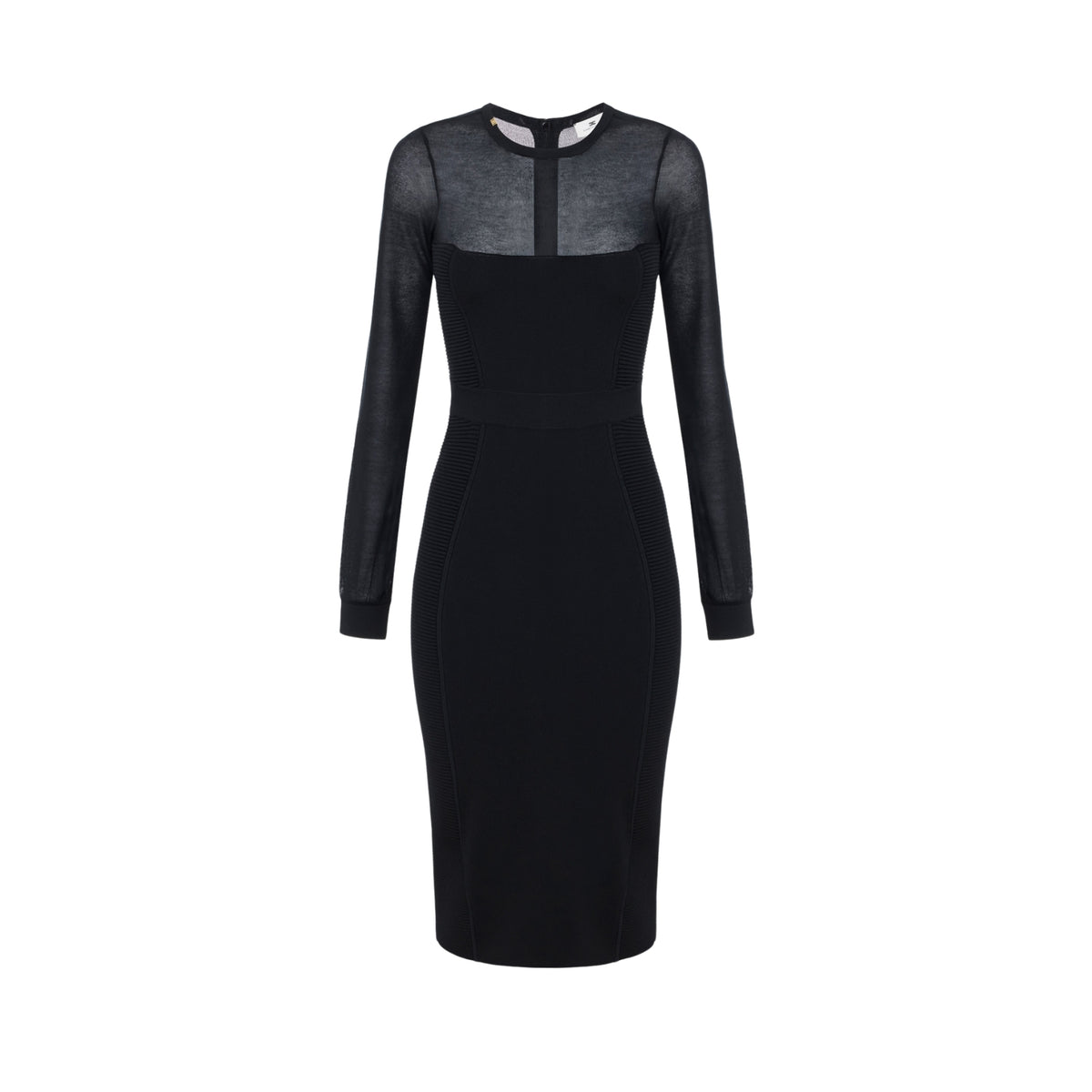 Abito midi in maglia con maniche lunghe e girocollo - Nero