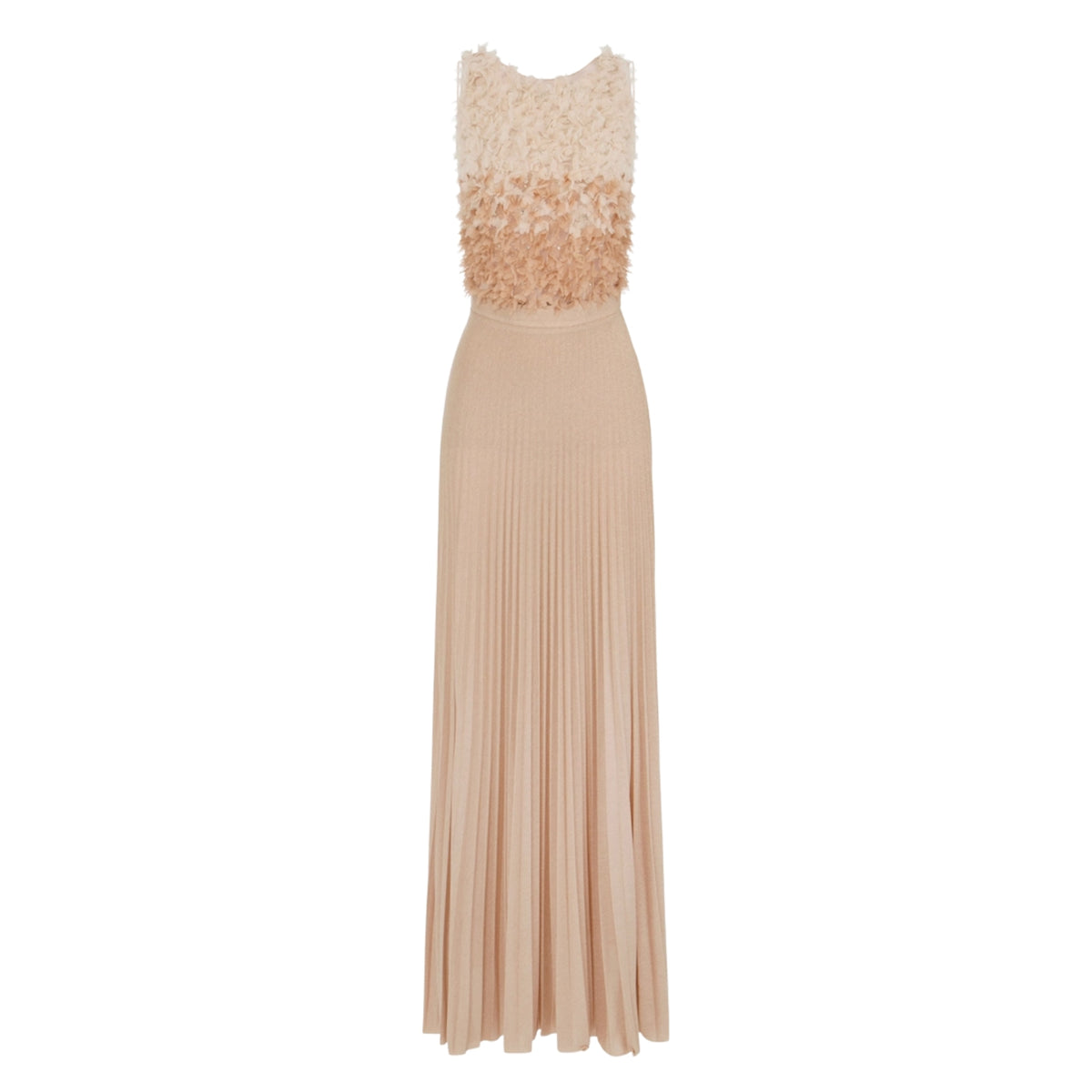 Abito da sera, top in tulle con petali 3D e cristalli - Carne