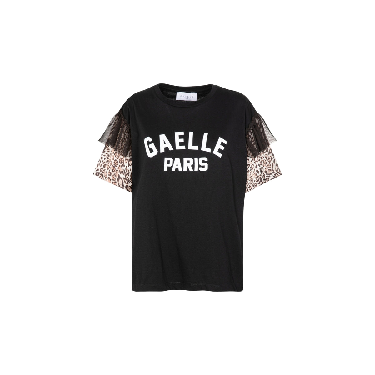 T-shirt paricollo con dettaglio manica in raso - Nero
