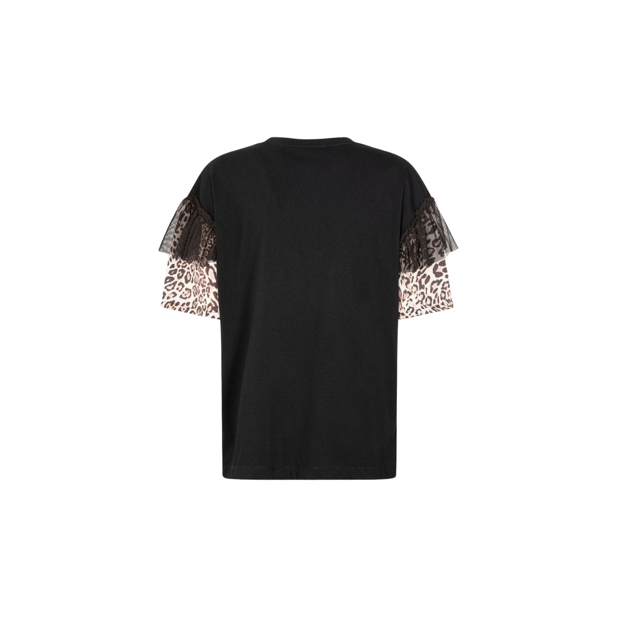 T-shirt paricollo con dettaglio manica in raso - Nero