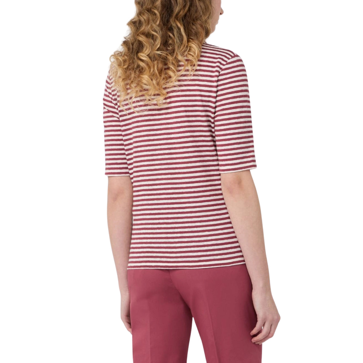 T-shirt scollo a V in lino con logo farfalla - Bordeau