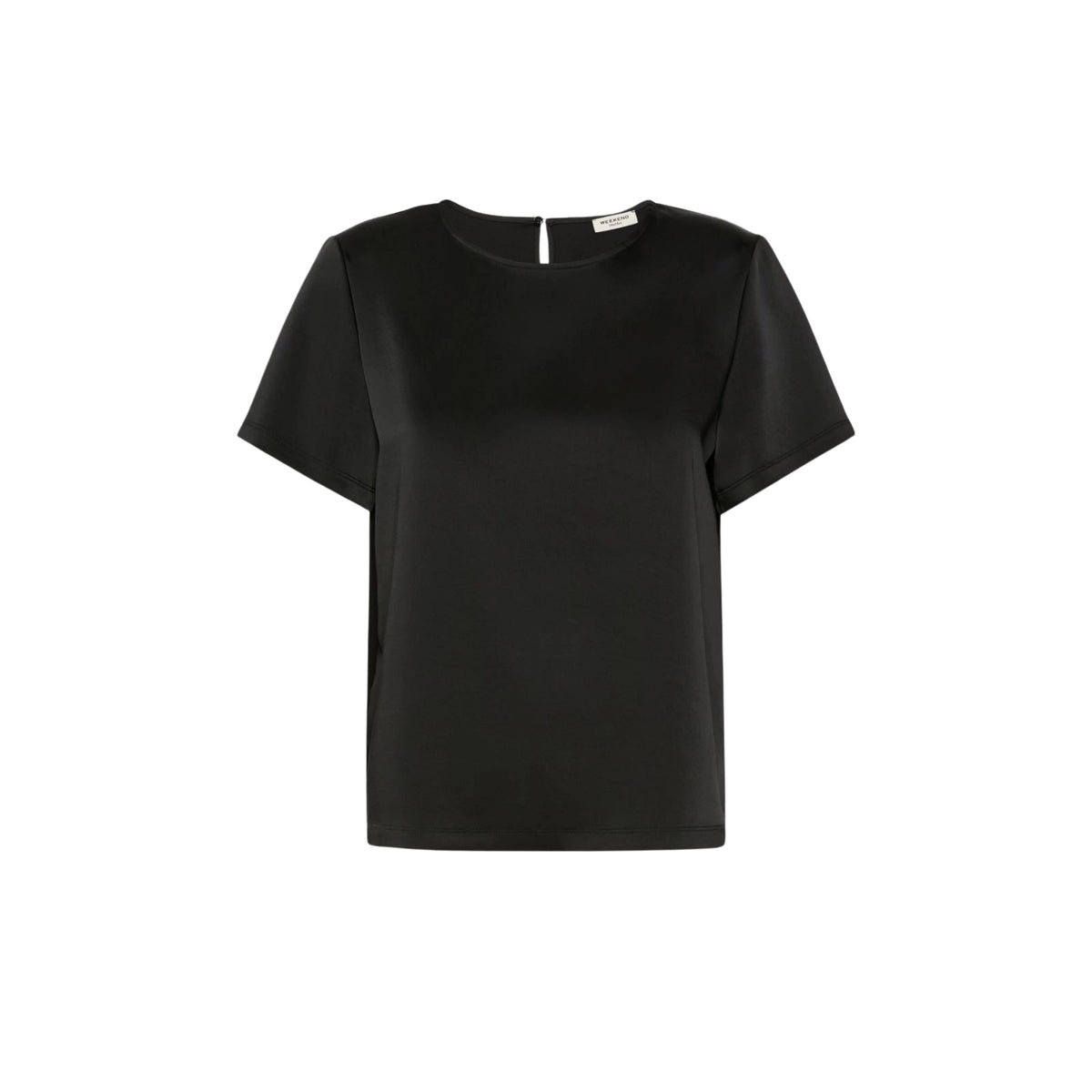 T-shirt girocollo in raso con chiusura a goccia - Nero