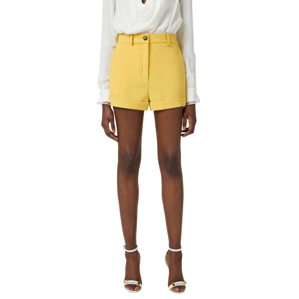 Shorts in crêpe con risvolto - Giallo