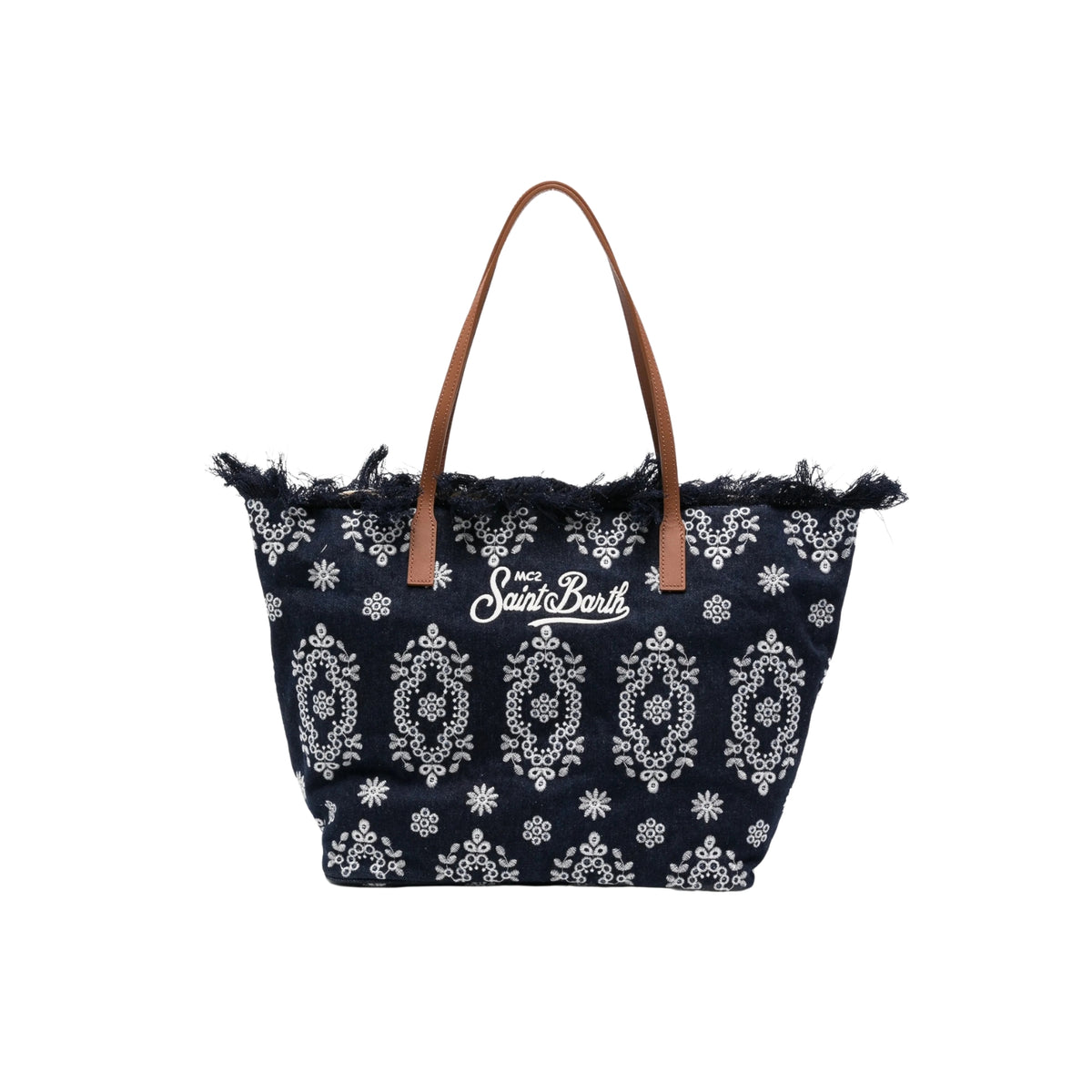 Borsa City con frange e righe - Denim