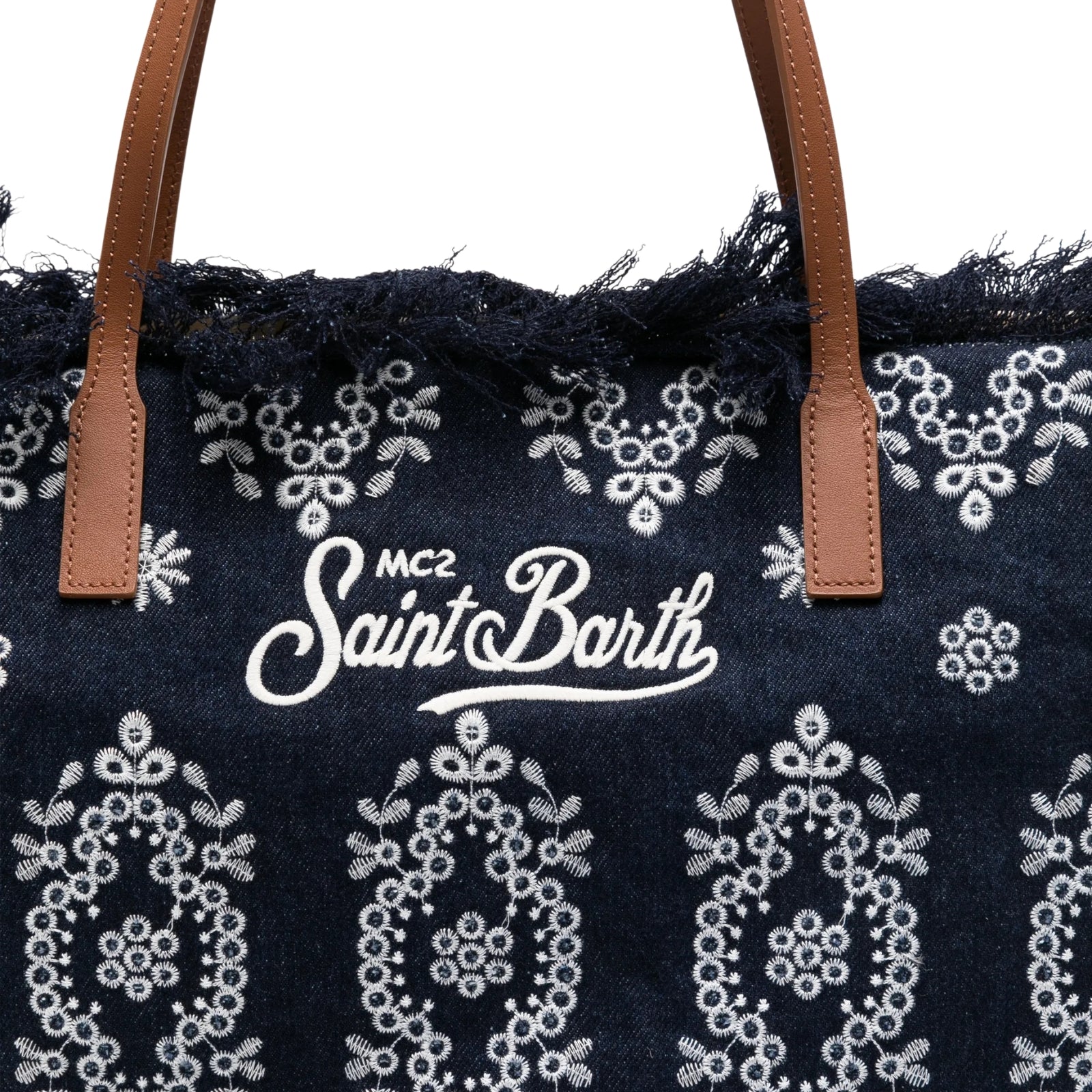 Borsa City regular in canvas con frange - DENIM SCURO