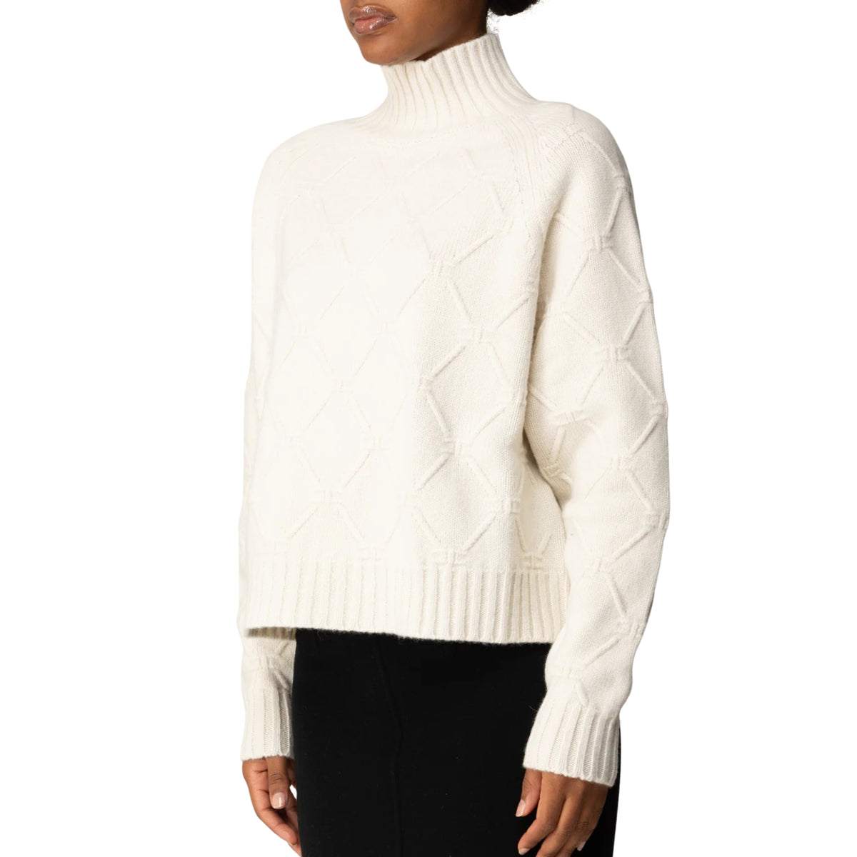 Pullover boxy jacquard a losanghe - Latte
